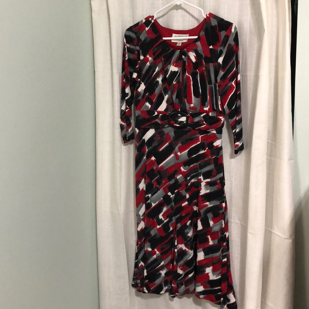 Red black and grey patterned dress